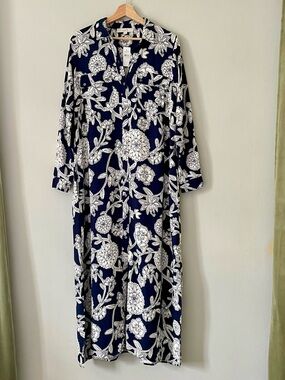 LOFT Navy and White Floral Long Sleeve Maxi Shirt Dress NWT